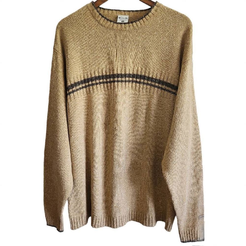 Columbia Sweater Mens XL Crewneck Striped Tan Brown‎